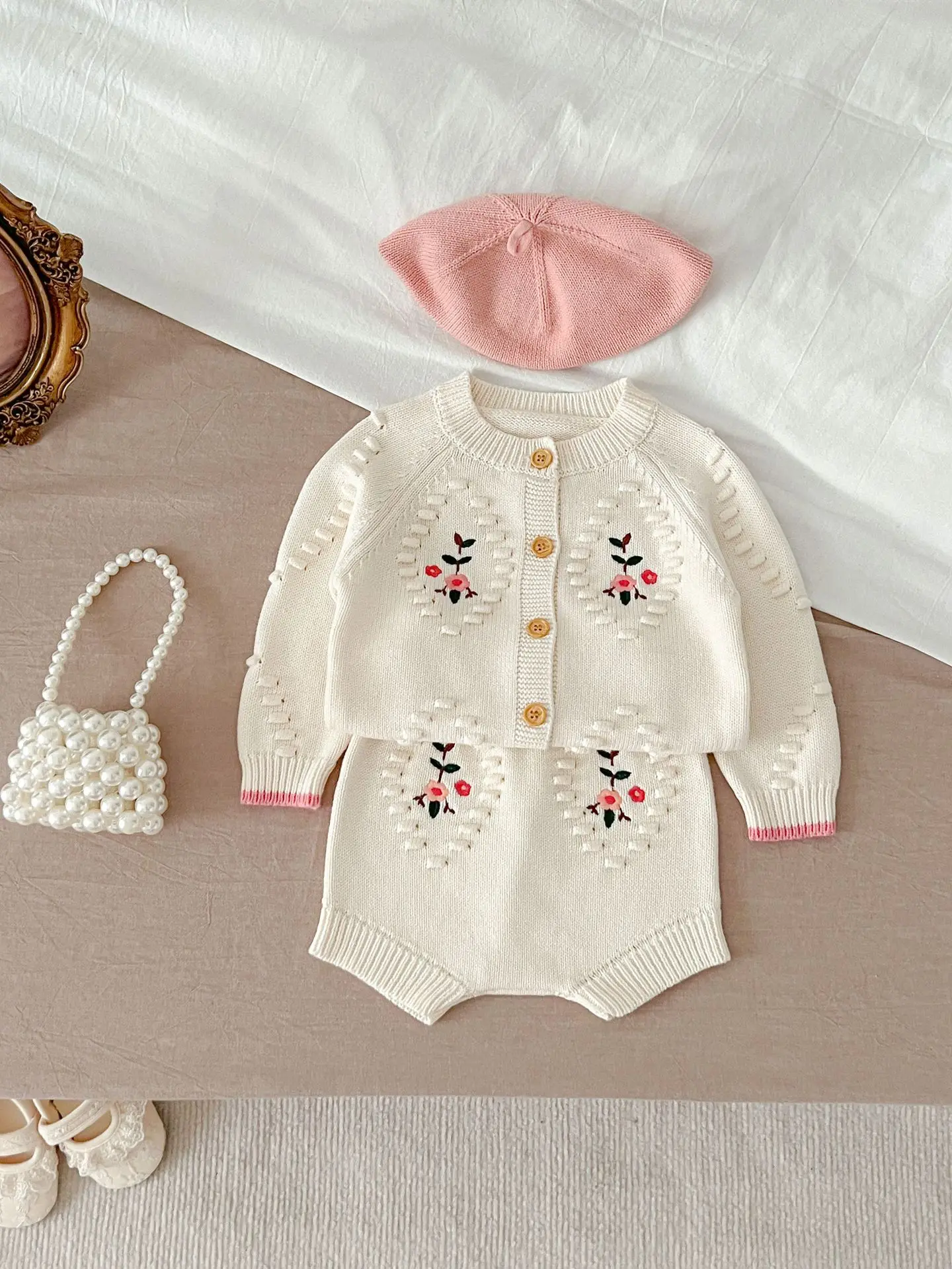 Autumn  Newborn Infant Baby Cardigan Girls Handwork Embroidery Jacket Knit Sweater Coat  Kids Fashion Baby Clothing