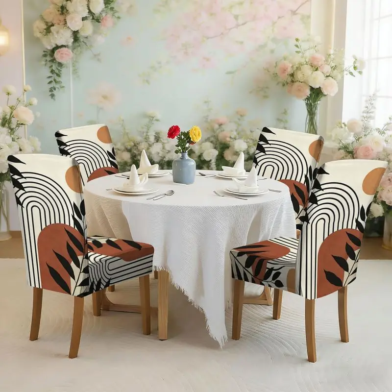 

Набор чехлов для обеденных стульев с плоским принтом и эластичной резинкой, простой современный абстрактный геометрический растительный узор, чехол для стула.