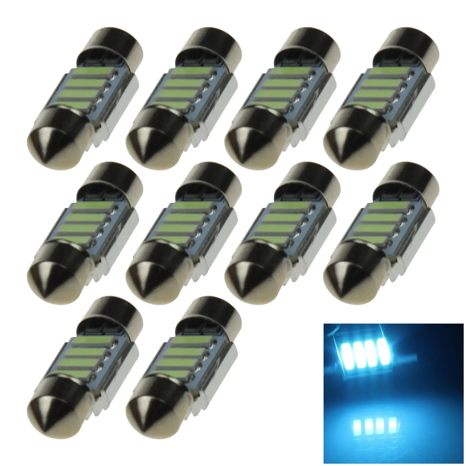 10x Ice Blue Car 31MM Festoon Light Number plate Blub Canbus Error Free 4 Emitters 7020 SMD LED 30mm Z20312