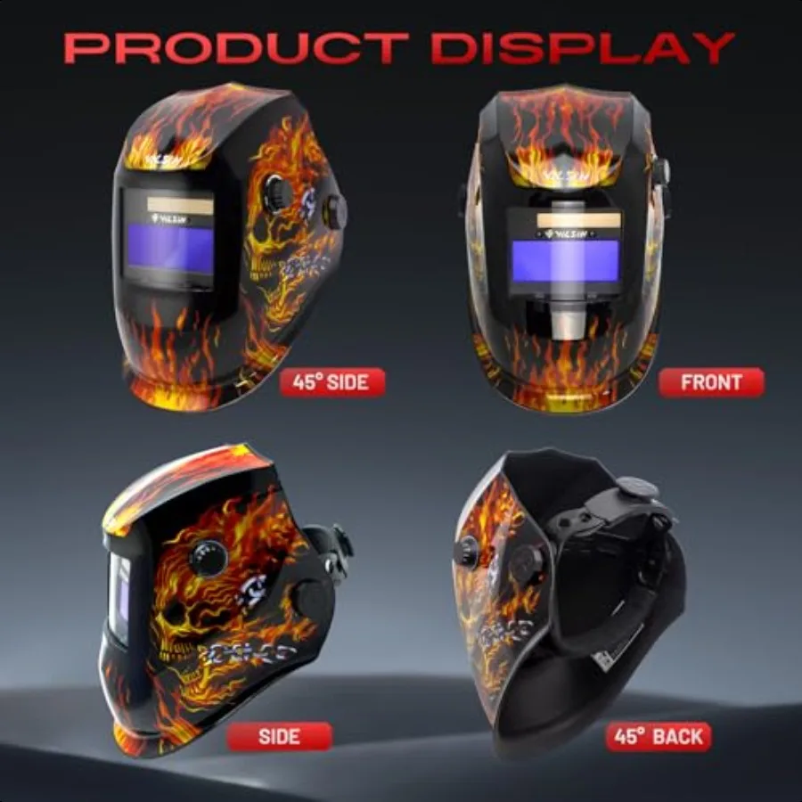 VILSIN True Color Auto Darkening Welding Helmet With Flames Welding Mask Large View Wide View Welding Hood With 2 Arc SensorWid