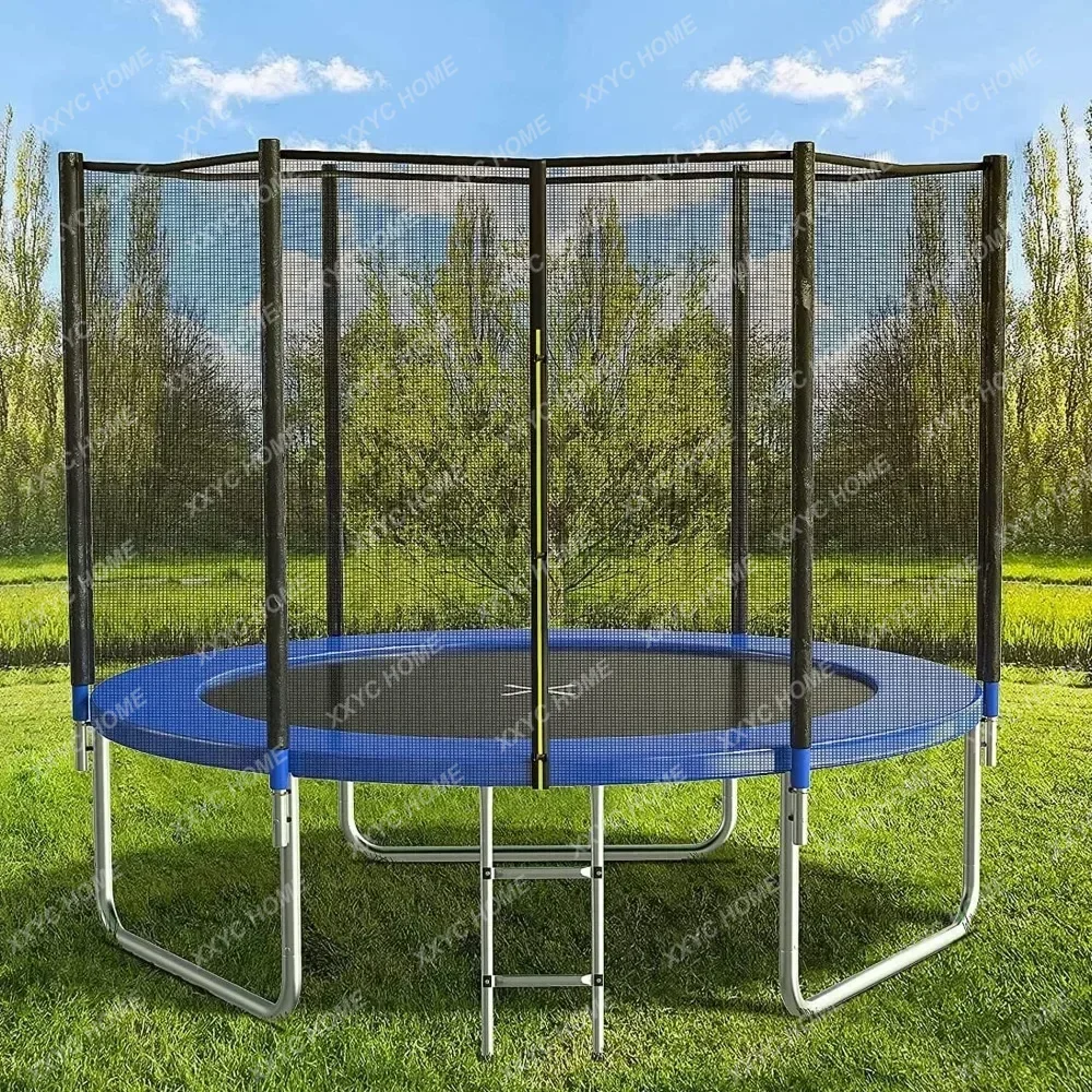 TT 14ft/15ft Trampoline with Safety Net, Outdoor Trampoline with Basketball Stand, Heavy Duty Jumping Mat and Spring Cover Pad