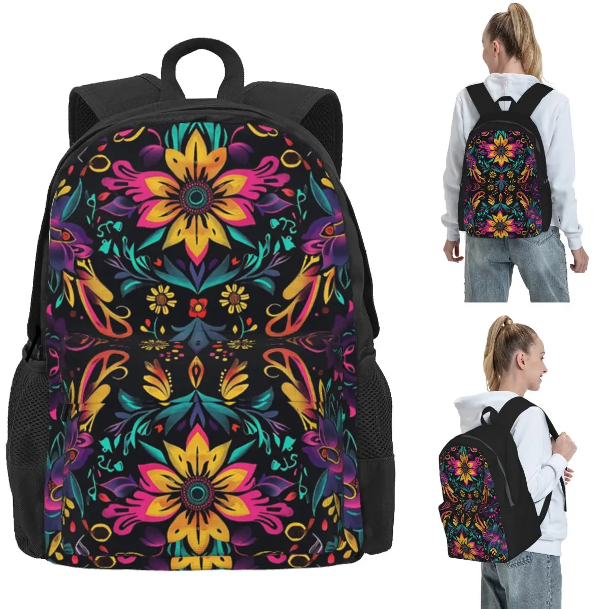 Colorful Mexican Pattern Traditional And Festive Backpack Daypack Large Capacity BookBag School Bag Shoulder Bags for Men Women