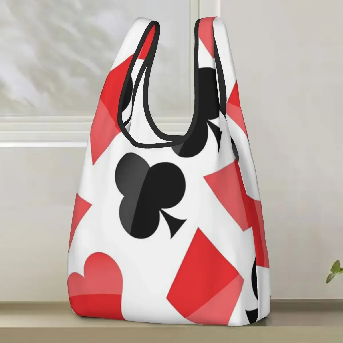 Playing-card Symbols Shopping Bag Portable Tote Bags Foldable Shoulder Shopper Bag Groceries Handbag