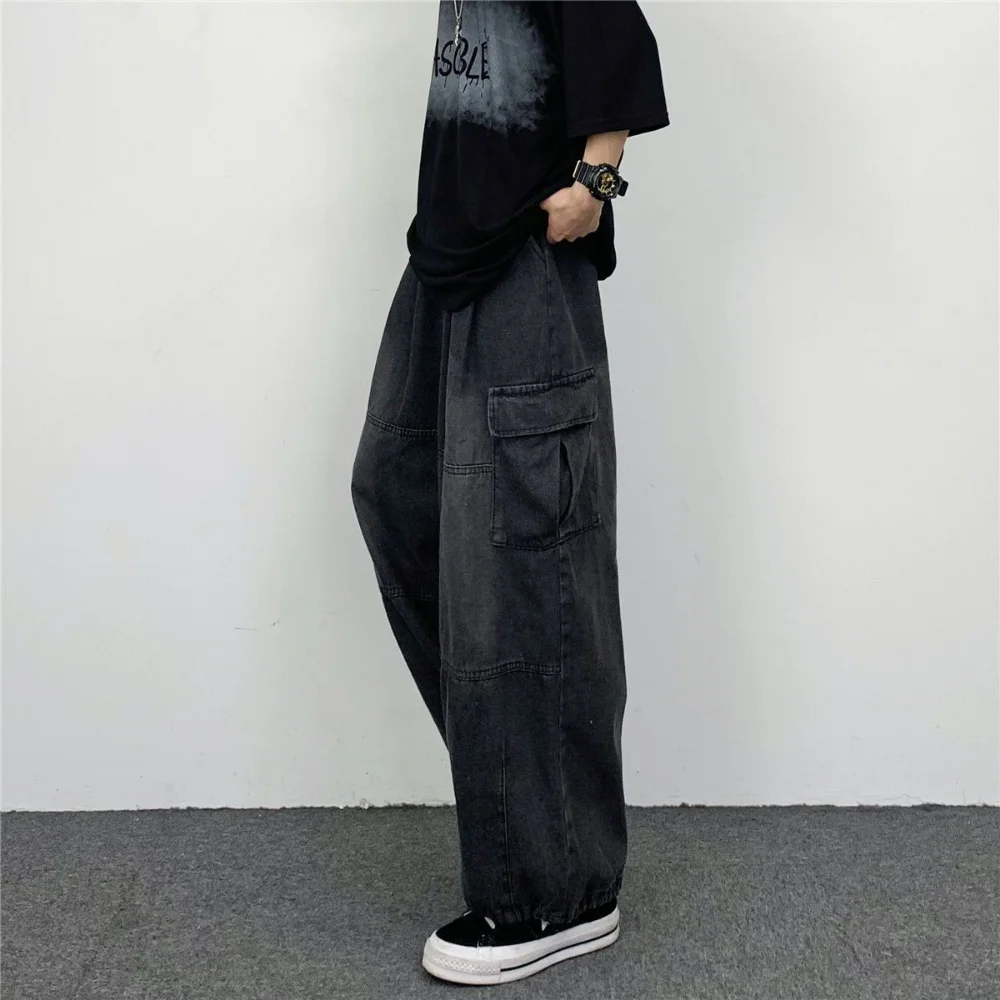 Vintage Y2K Streetwear Baggy Cargo Jeans High Waisted Straight Wide Leg Pants Fashion Loose Denim Trousers New Washed Jeans