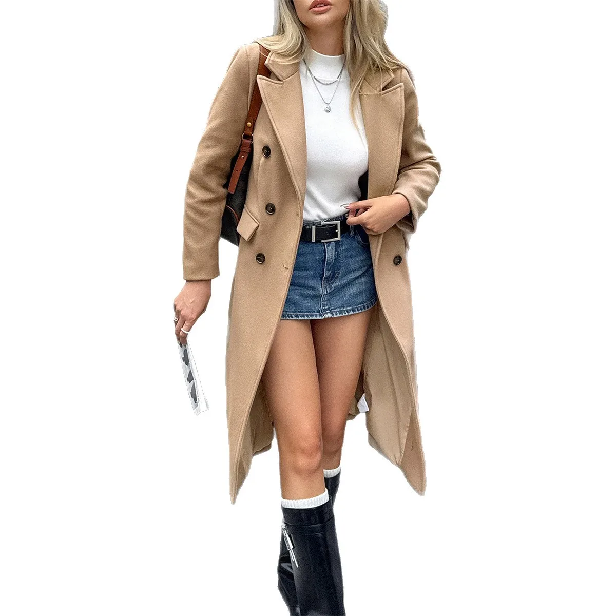 

Casual Long Sve Mid-Length Coat Independent Station Cross-Border Women's Autumn Winter Windbreaker Jaet Outerwear