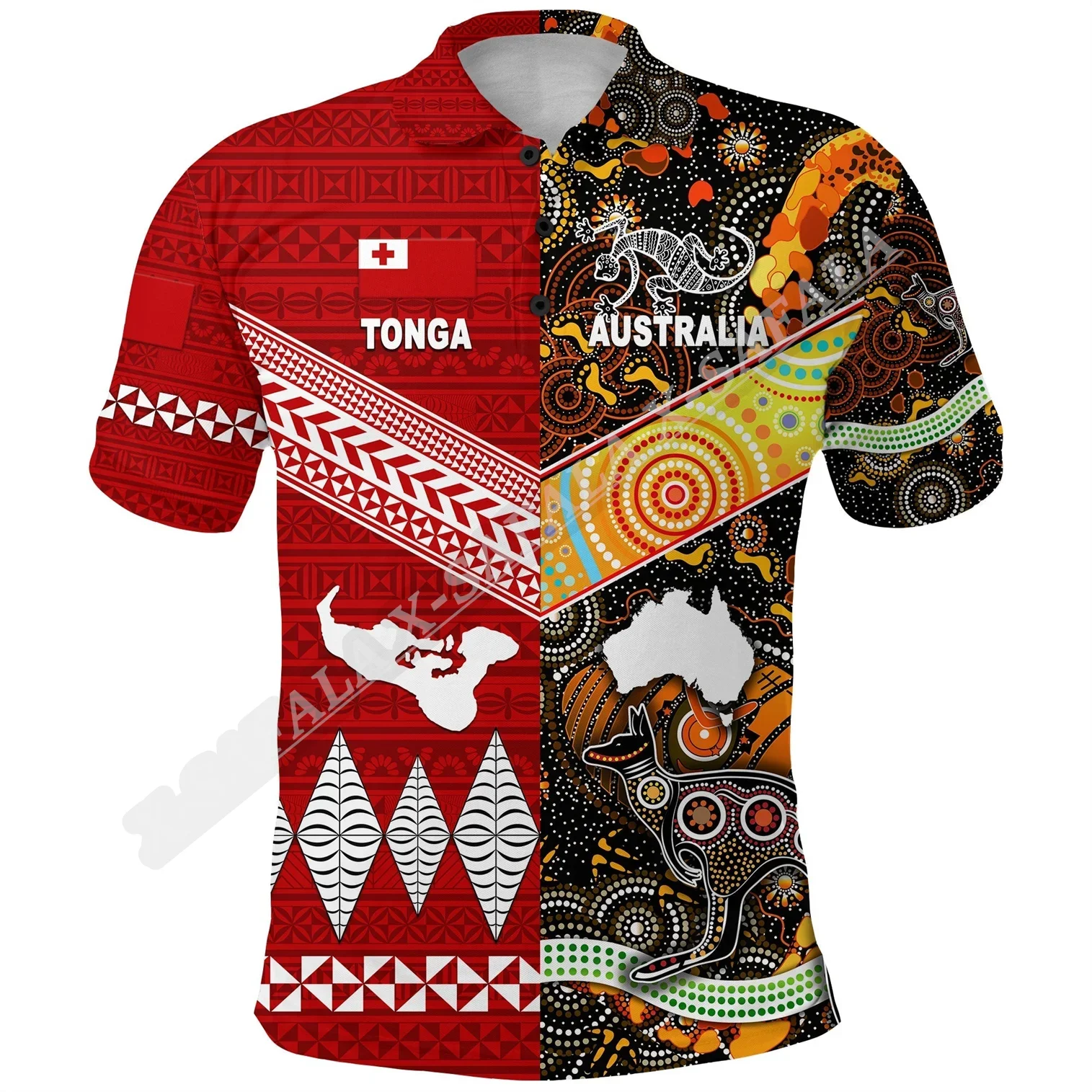 

Tonga Ngatu Australia Aboriginal Together 3D Print High Quality Men Adult Polo Shirt Collar Short Sleeve Top Tee Breathable