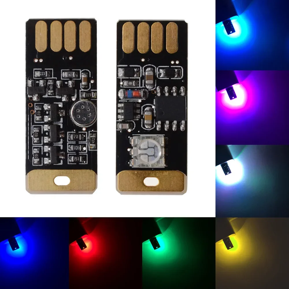 1X Car USB LED DC 5V Music Playing Dimmable Light Atmosphere Decorative Lamp Lighting Portable Plug And Play RGB Voice Activated