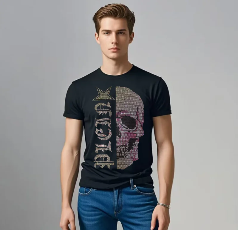 SKULL Luxury Men\'s T-shirt Retro Fashion Summer Fit Punk Party Short Sleeve Top Round Unisex Sports Trend Neck Tee