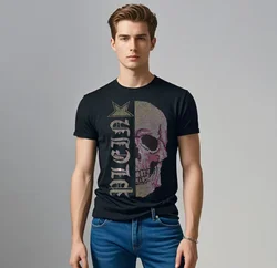 SKULL Luxury Men's T-shirt Retro Fashion Summer Fit Punk Party Short Sleeve Top Round Unisex Sports Trend Neck Tee