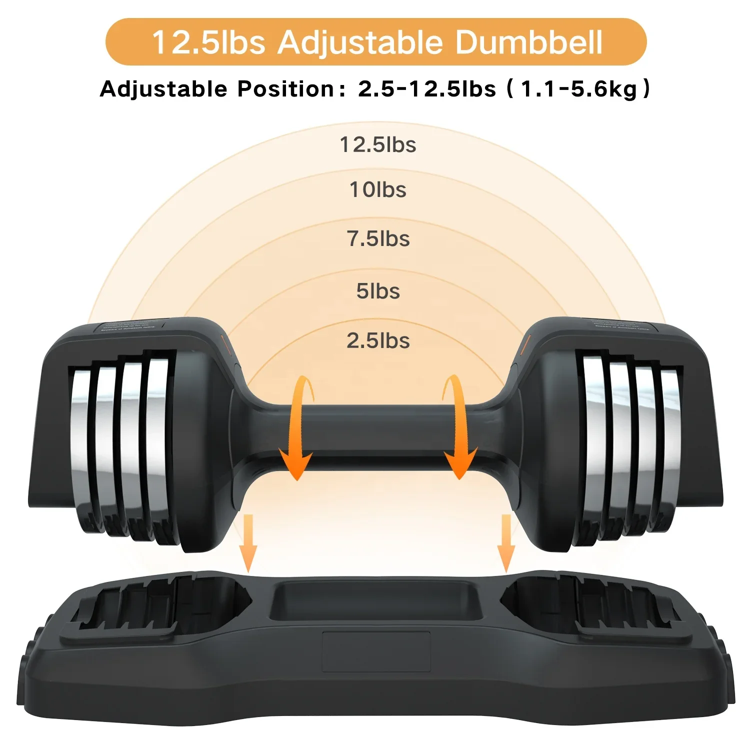 Adjustable Dumbbell 2.5-12.5 Lbs 1.1-5.6kg Gym Workout Power Weight Lifting Training Set OEM