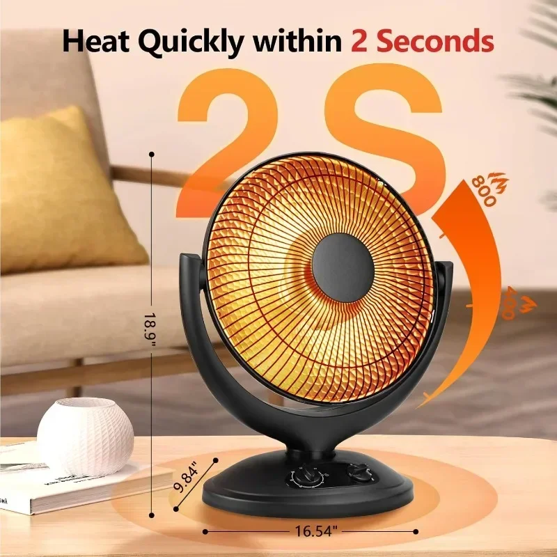 Radiant Electric Space Heater with Thermostat and Timer Portable Overheat and Tip-Over Protection Quiet Heater Fan