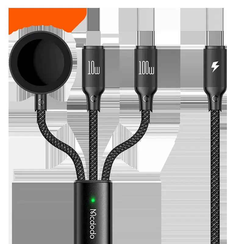 Multi Port Charging Cable 6A 100W Type C to Type C/L to Wireless Charging Cable for Watch Durable ylon Braided Cable for Phone