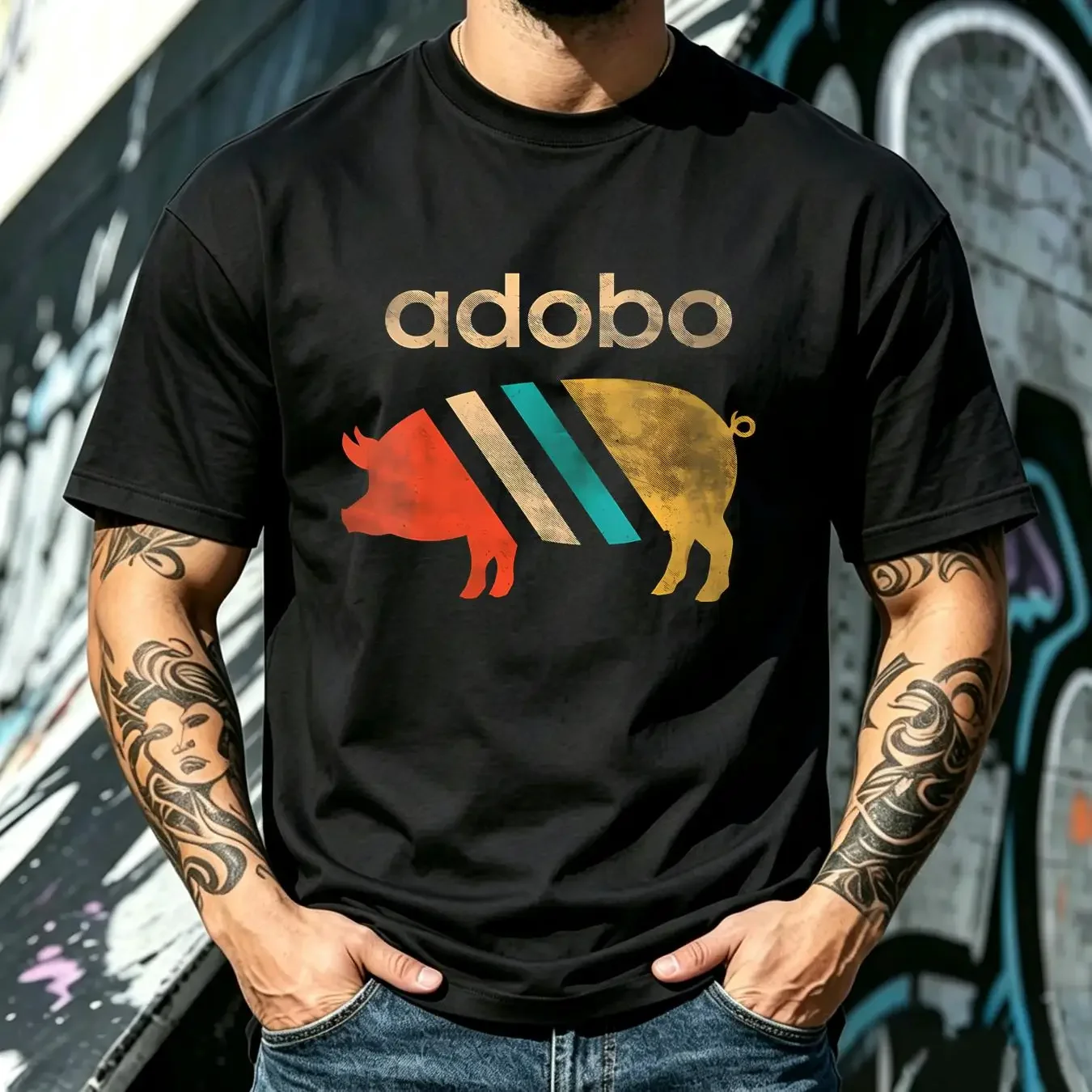 washed T Shirt Pork Adobo Filipino Funny Pinoy Size S 5XL vintage Washed Slightly fashion Soft Top For Everyday Wear Stylish
