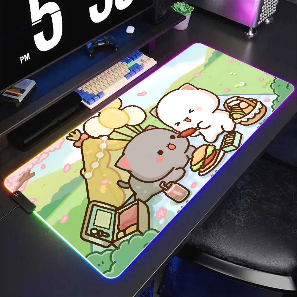 Peach Mochi Cat  Mousepad XXL RGB Gaming Mouse Pads HD Black Gamer Accessories Large LED