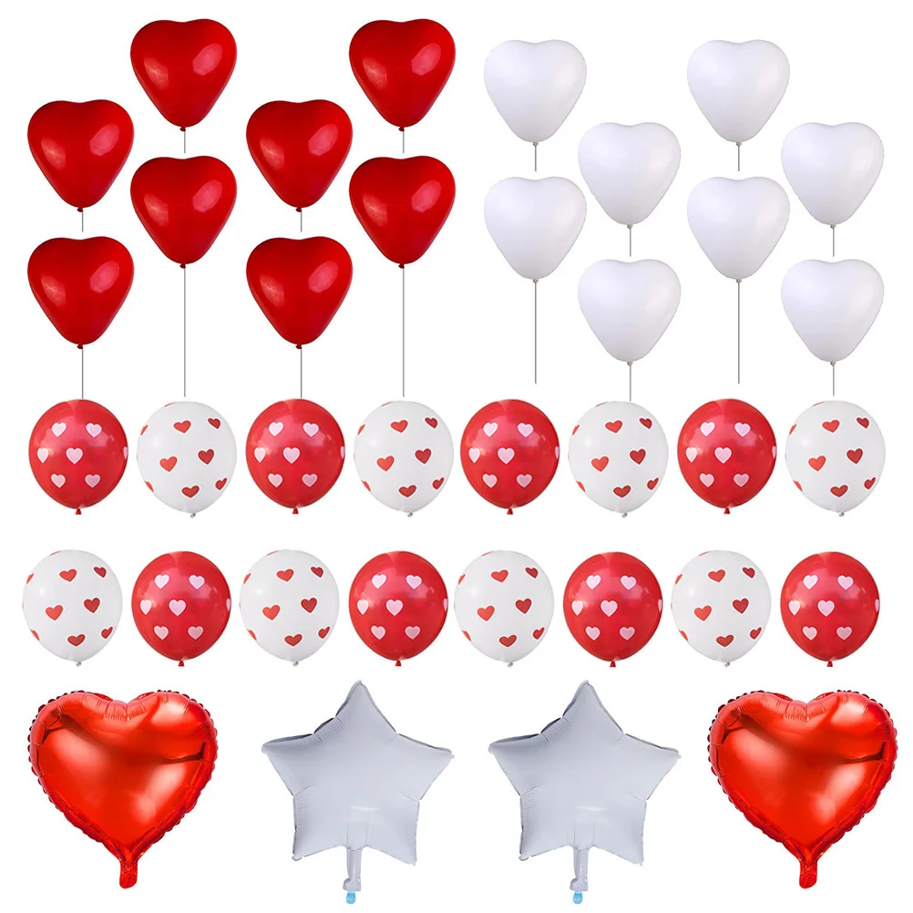 

36pcs Heart Star Balloon Set 12 Inch Red White Latex Foil Balloons For Valentine Wedding Party Proposal Decoration Event Decor