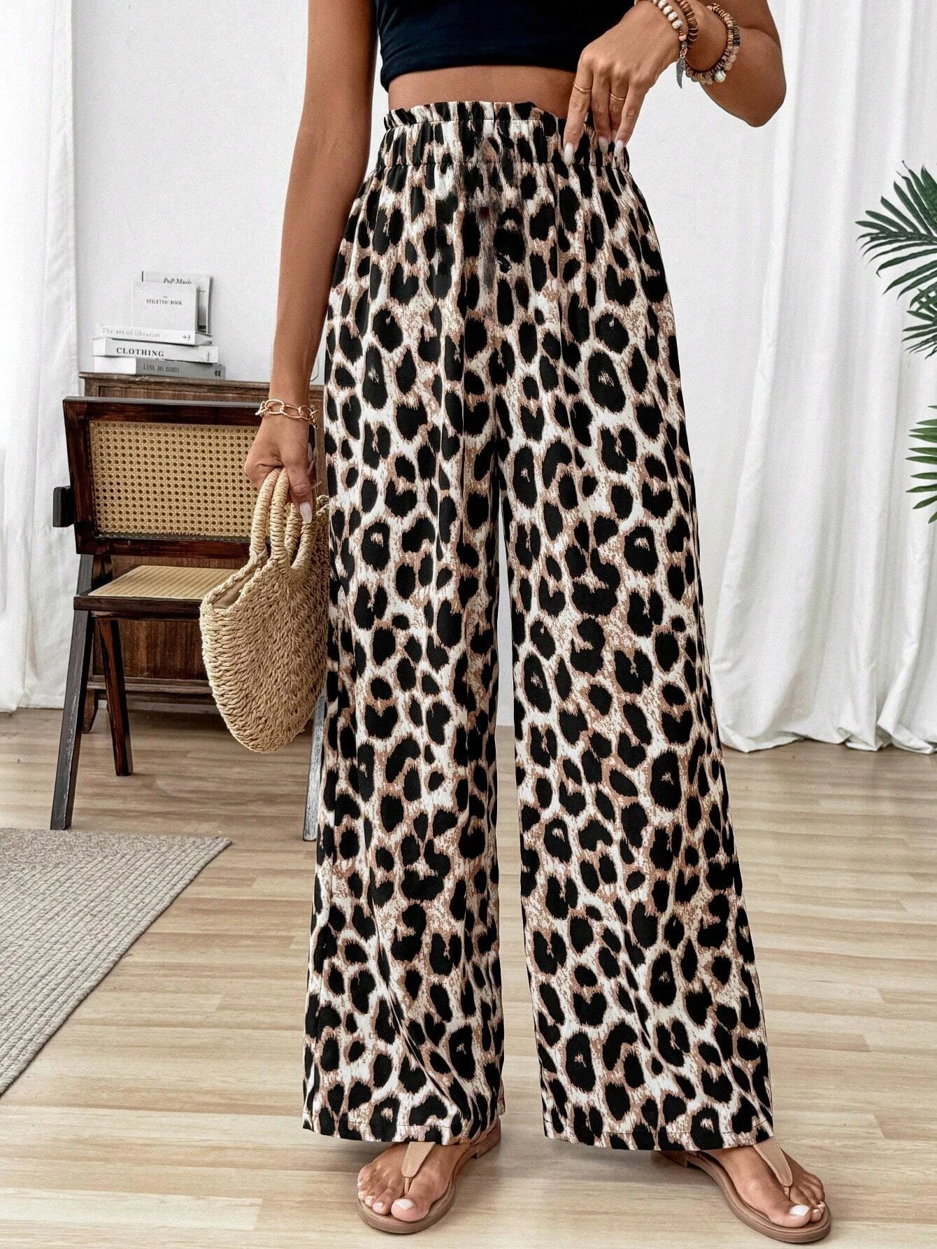 226 Summer Fashion New Bohemian Leopard Pattern Style 3D Printed Loose Straight Pants Street Harajuku Casual Sports Loose Pants