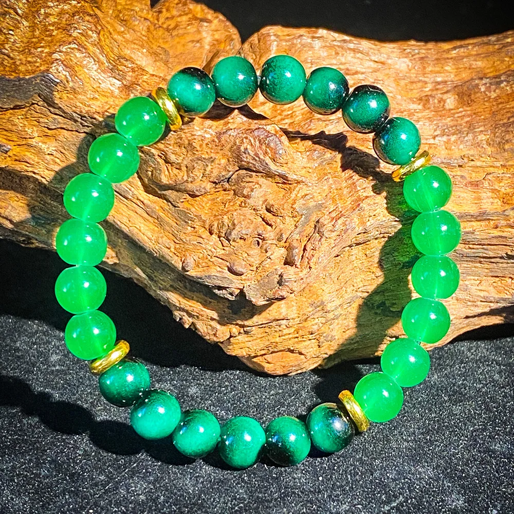 Natural Green Imitation Crystal Tiger's Eye Stone Bracelet Wealth-Attracting Energy Crystal Bracelet Good Luck Vintage Jewelry