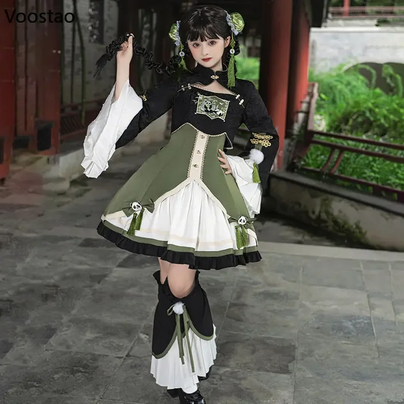 Chinese Style Lolita Princess ON Dress Sweet Women Cute Panda Embroidery Tea Party Dresses Vintage Cute Girls Y2k Punk Dresses M