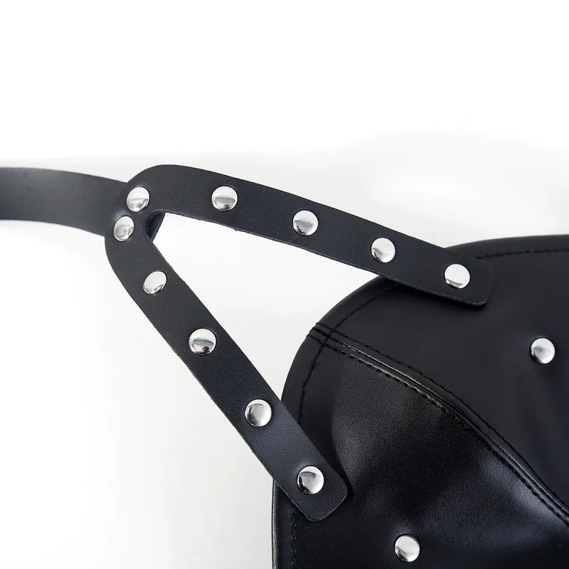 New Style Women Men PU Leather Harness Mask Fetish Bandage Headgear Hood Adult Halloween Party Cosplay Games Hood Sexy Face Mask
