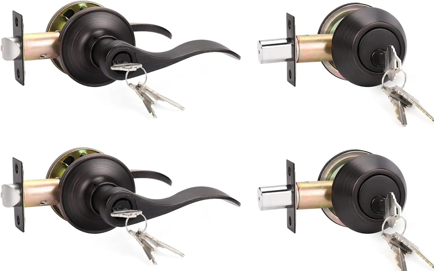 

Двухкомпонентная дверная ручка с одинаковым ключом и засов, набор внешних замков из масляной бронзы для входа спереди