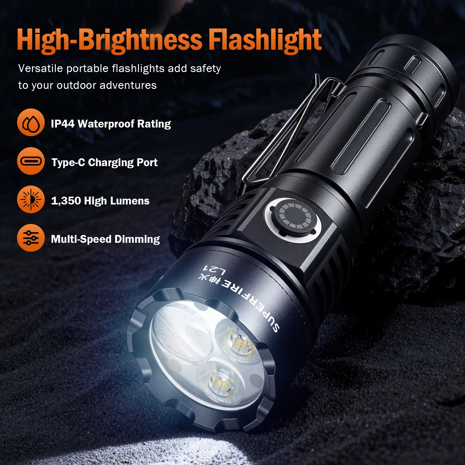 SUPERFIRE L21 15W Multi-gear 3 LED Beads Flashlight Rechargeable Torch Multifunctional Work light With Battery Outdoor Lantern