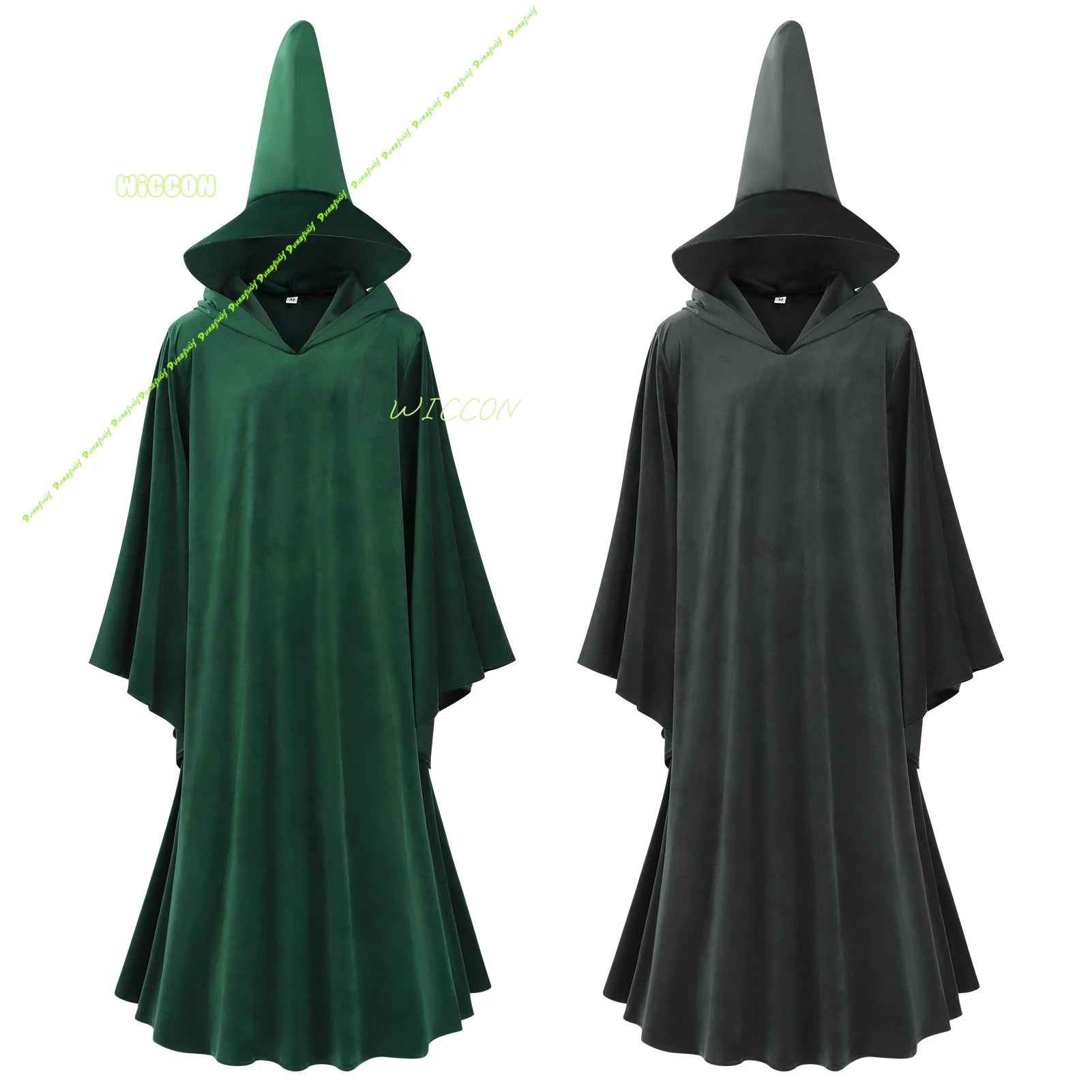 Halloween Witch Long Shirt Hooded Black Robe Cloak Cosplay Costume Adult Ghost Cloak Child Holiday Costume Set