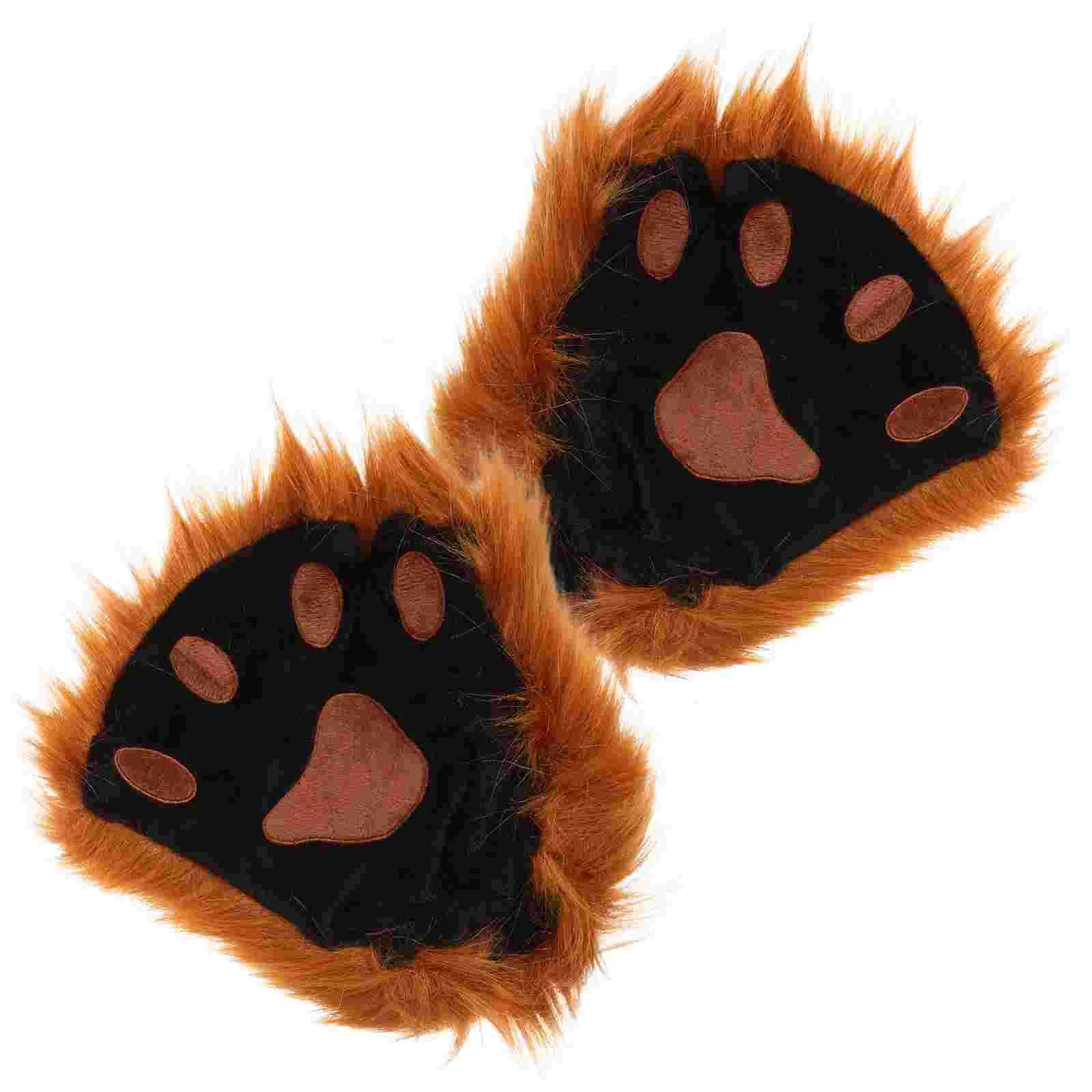 Animal Ear Gloves Warm Mittens Cute for Women Plush Animals Palm Paw Cosplay Winter