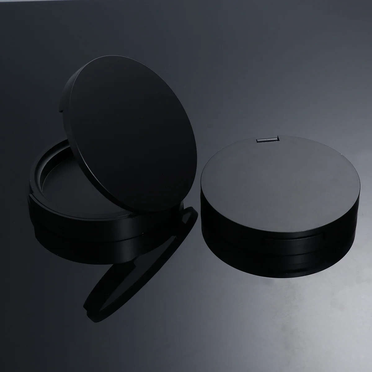 2 pçs redondo vazio preto recarregável creme recipientes leve portátil espelho compacto viagem bálsamo labial sombra caso