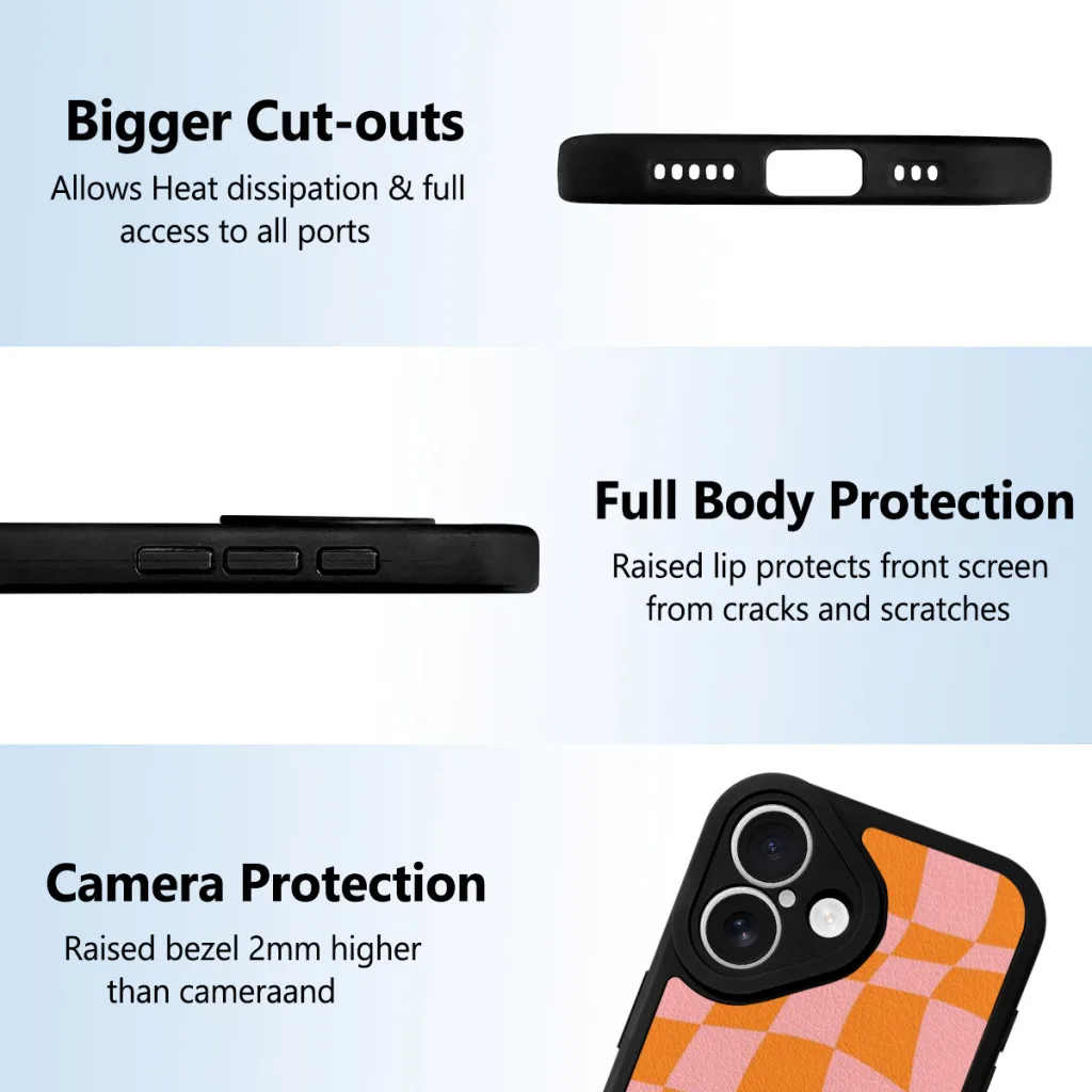 Phone Case For iPhone 16 Pro Max Plus Silicone Skin Case Warped Checkered Pattern (orangepink)