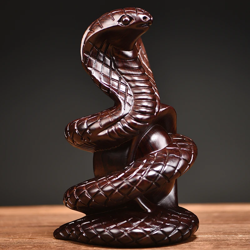 

Black Sandalwood Zodiac Snake Hand Carved Solid Wood Spirit Animal Feng Shui Home Office Desk Decor Unique Gift for Collectors