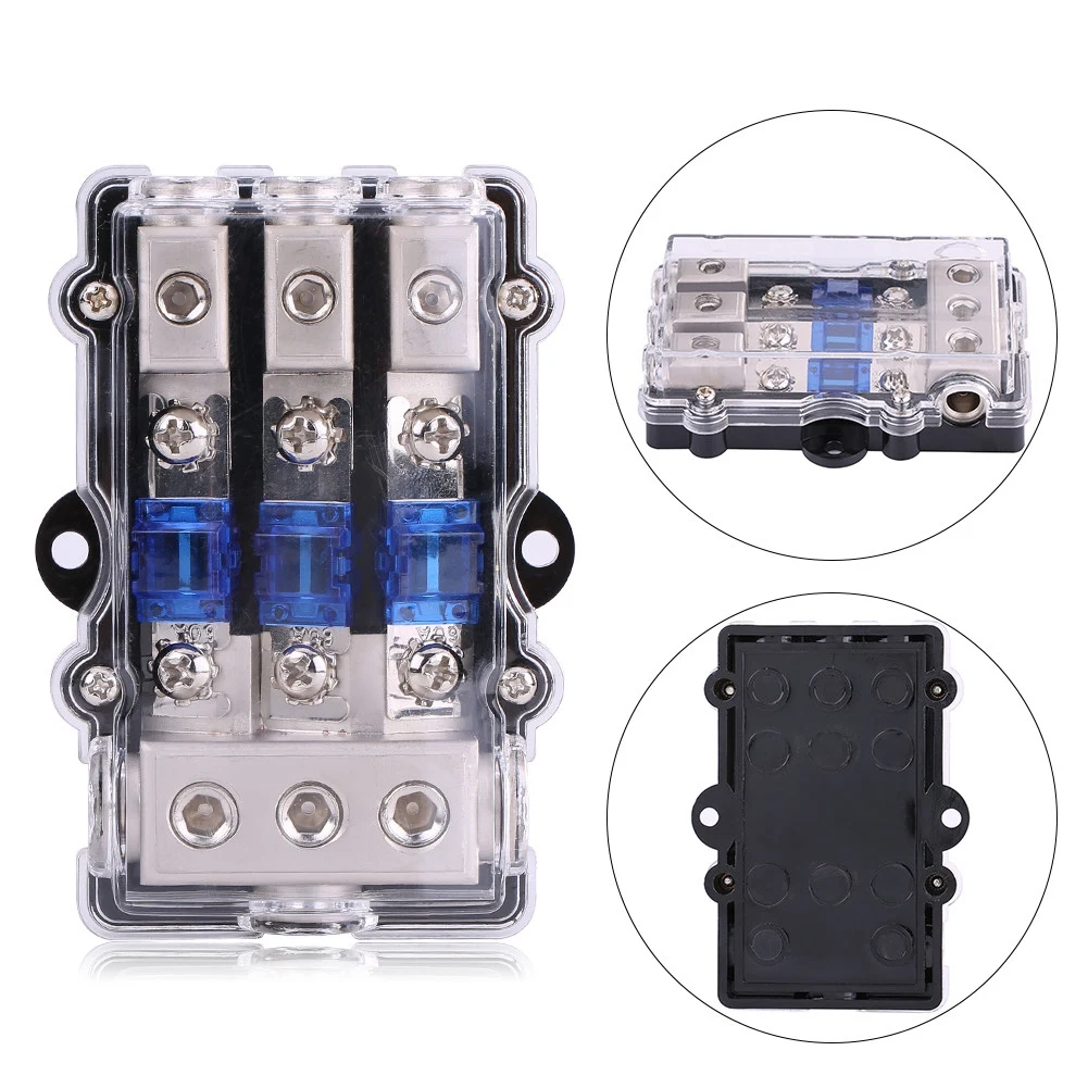For Car Boat RV 3 Way Fuse Holder Block, 60A Blue Fuse Audio Amplifier Circuit Power Distribution