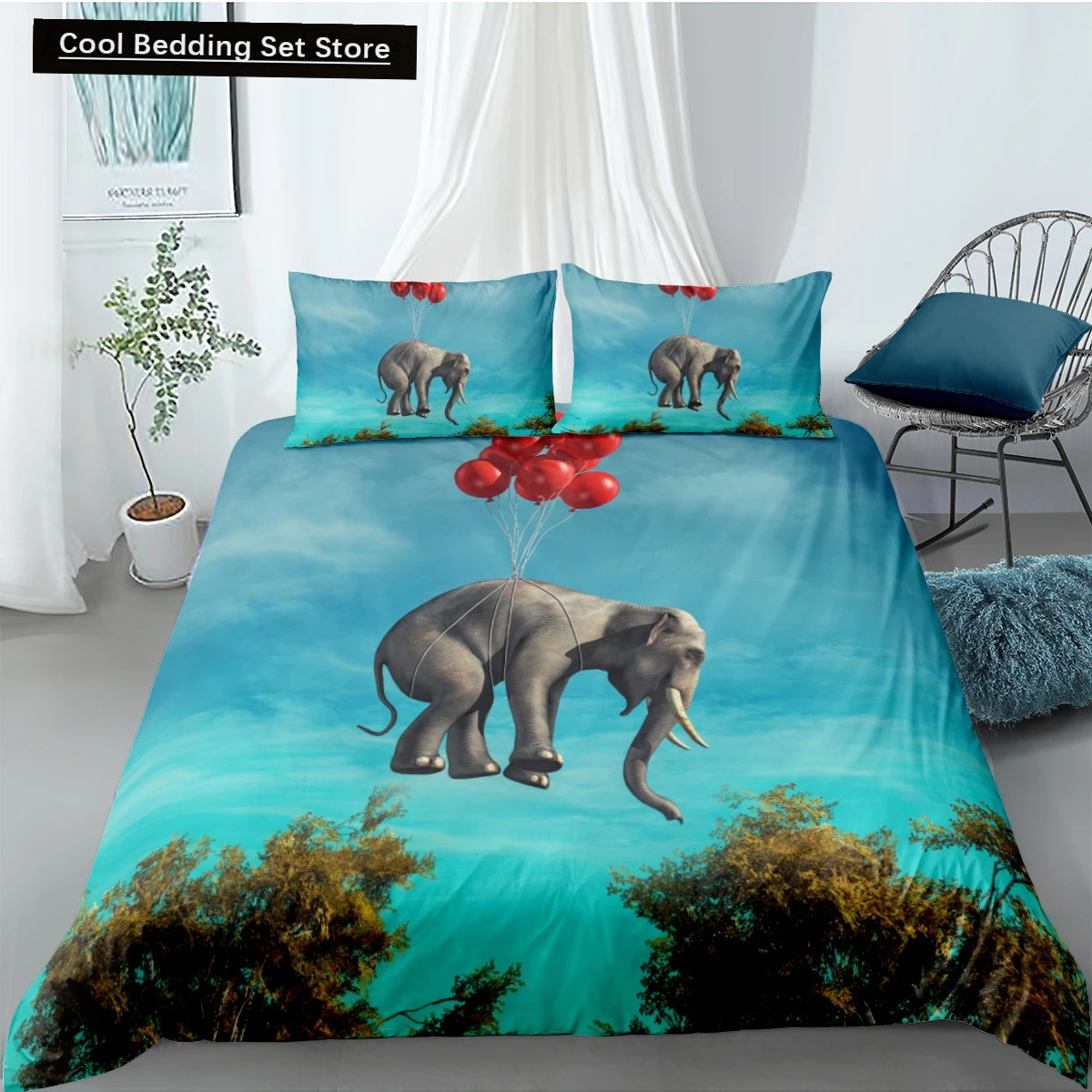 

Elephant Duvet Cover King Queen Size Creative Animal Pattern Bedding Set for Kids Teens Adult Lovely Wildlife 2/3pcs Quilt Cover