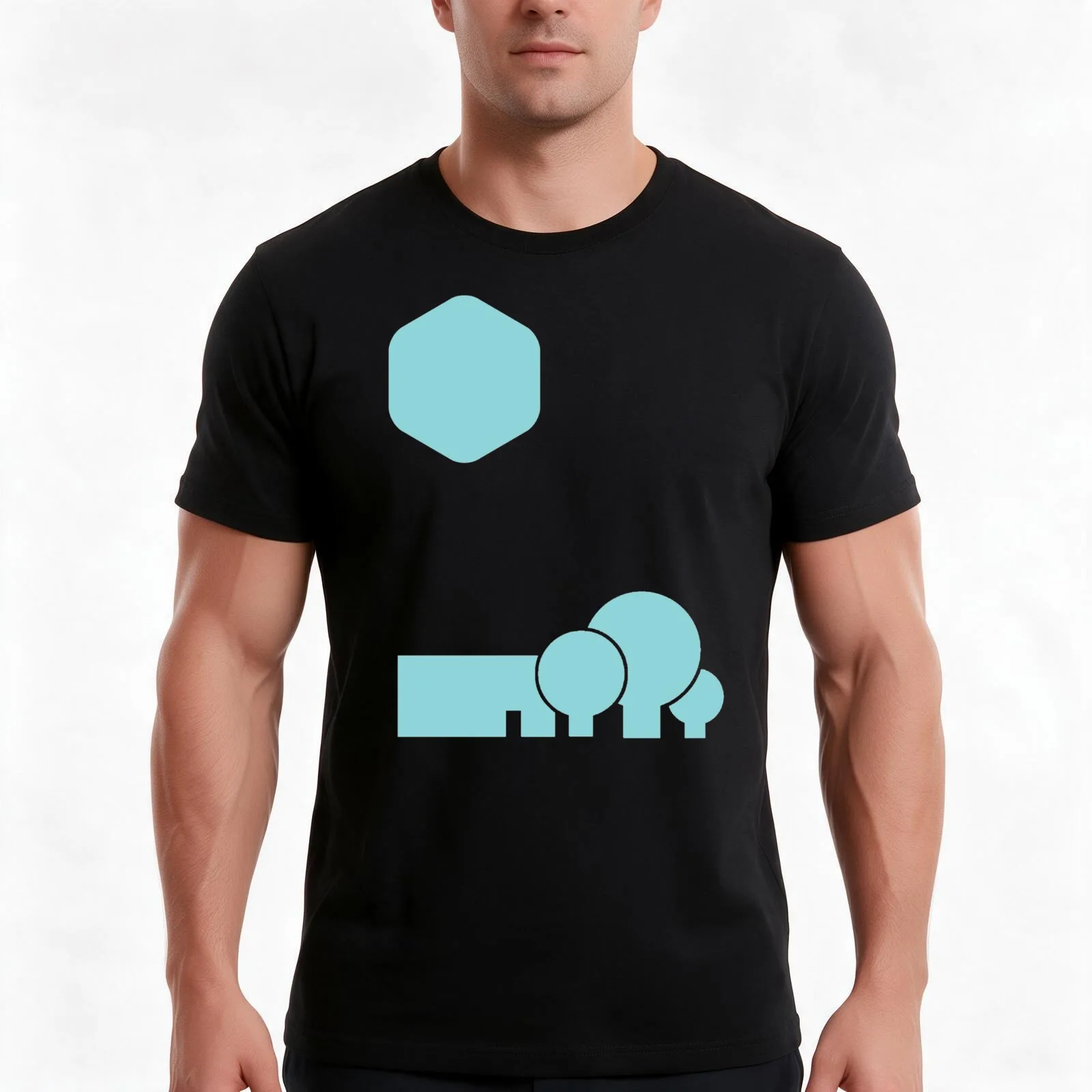 Turquoise Hexagon Sun Classic T-Shirt Summer Casual Cotton Tee Oversized Streetwear Tops Vintage Graphic Print 100% Cotton