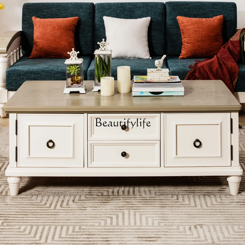 

American all-solid wood coffee table simple modern cream style living room home furniture