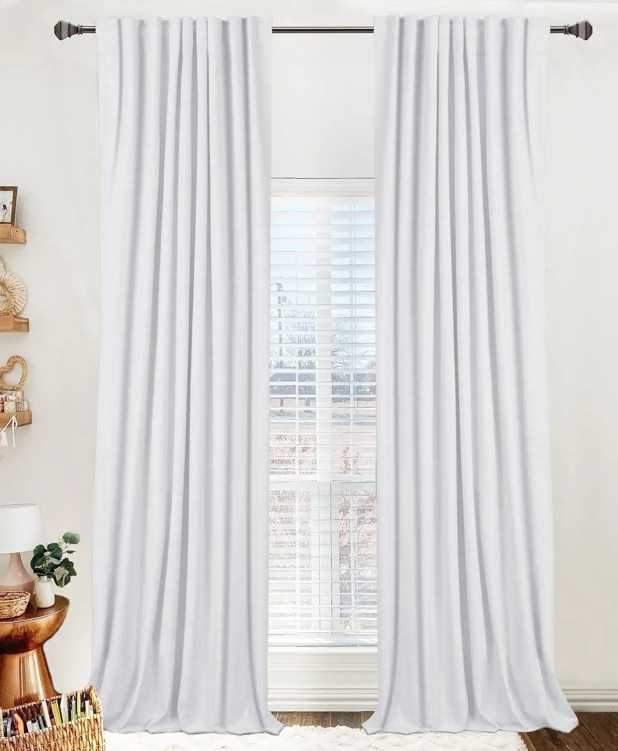 

100% Blackout 350cm Extra Long Faux Linen Blackout Curtains for Bedroom Living Room Drapes, Thermal Insulated