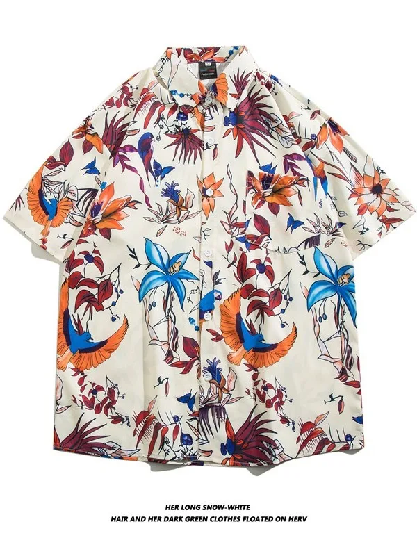 

Summer Thin Ice Silk ort Sve Men's Floral irt Loose Beach Vaion Beachwear Casual Trendy Top for Youth And Men
