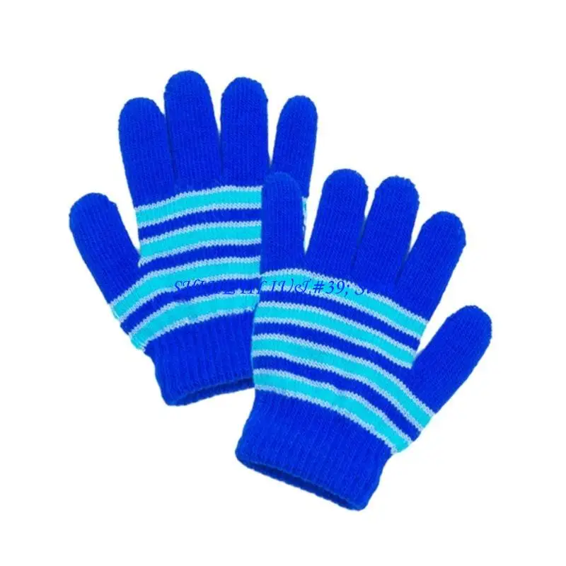 

E21F Kids Striped Pattern Gloves Full Finger Warm Mittens Stretchable Windproof Mittens for Kids Cycling Skiing Supplies