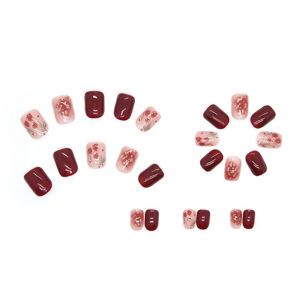 Atmosphère romantique Nail Art Rose rouge feuille d'or teint faux ongles IceTransparent Jujube rouge produits pour ongles portables