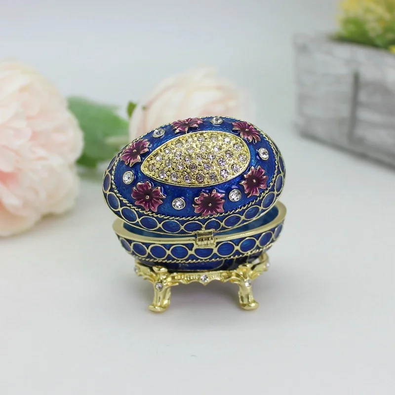 SHINNYGIFTS Easter Gift Boxes Pewter Enamel Faberge Egg Jewelry Gift Box Egg Shape Trinket Boxes