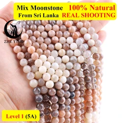 Zhe Ying Natural Sri Lanka Mix Moonstone Beads Round Smooth Natural Gemstone Beads for Bracelet Making Jewelry Diy Accessories