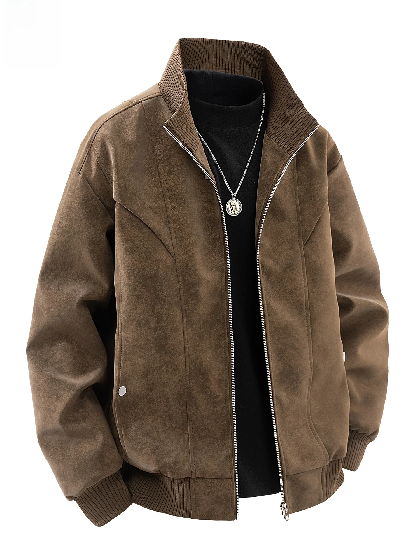 

Kangaroo Men's Loose Fit Casual PU Leather Jaet Retro Collar Motorcycle Outerwear Autumn Winter Faion Urban Sle Top