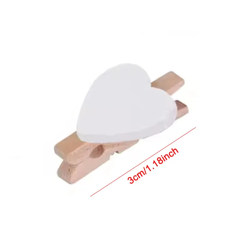 50 Stück weiße Herz-Liebes-Holz-Wäscheklammern, Mini-Wäscheklammern, Postkartenklammern, Heim- und Hochzeitsdekoration, Schreibwaren – Detail 3