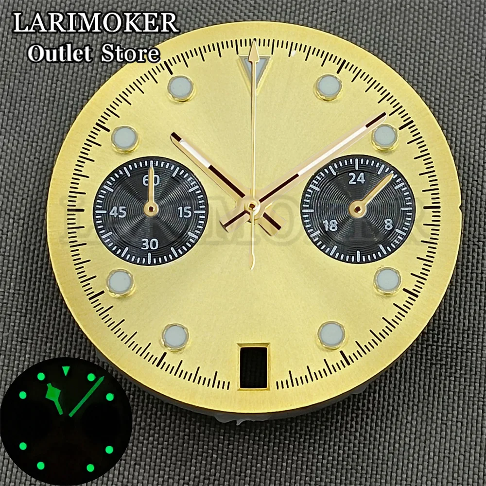 LARIMOKE 30mm VK64 hands Dial Black Blue Pink White Green Dial Fit VK64 Quartz Movement Watch 6 o \'clock date window