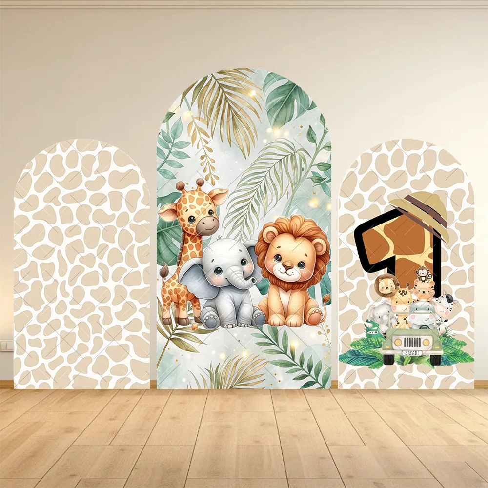 Dschungel-Zoo-Party-Bogen-Hintergrundabdeckung Kindergeburtstags-Dekoration Neugeborenen-Taufe Bogenförmiger Fotografie-Hintergrund