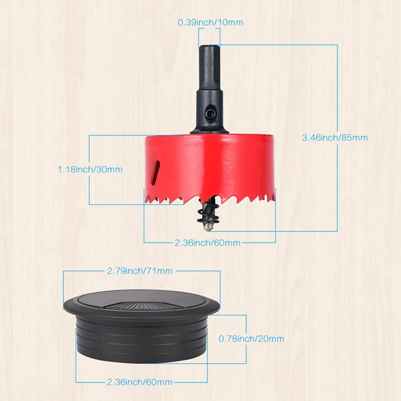 10 Pcs 60MM passacavo per cavo da scrivania con sega a tazza cavo tondo copertura del foro del cavo organizzatore del cavo per tavolo da ufficio