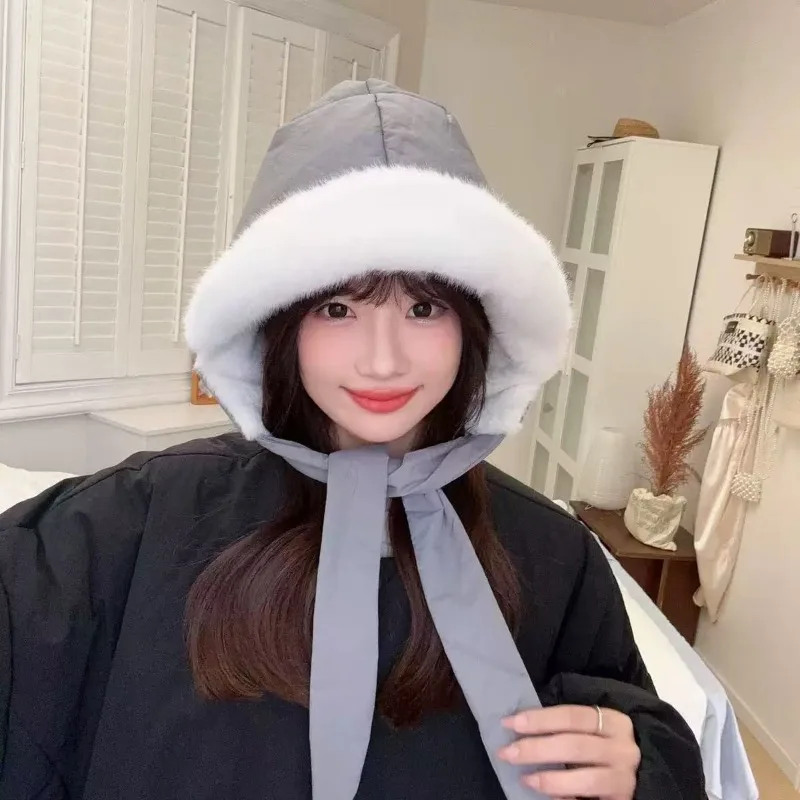 Women 2 in 1 Convertible Earflap Hat Can Be Used As Bag Korean Style Fleece Lined Thick Winter Ski Cap