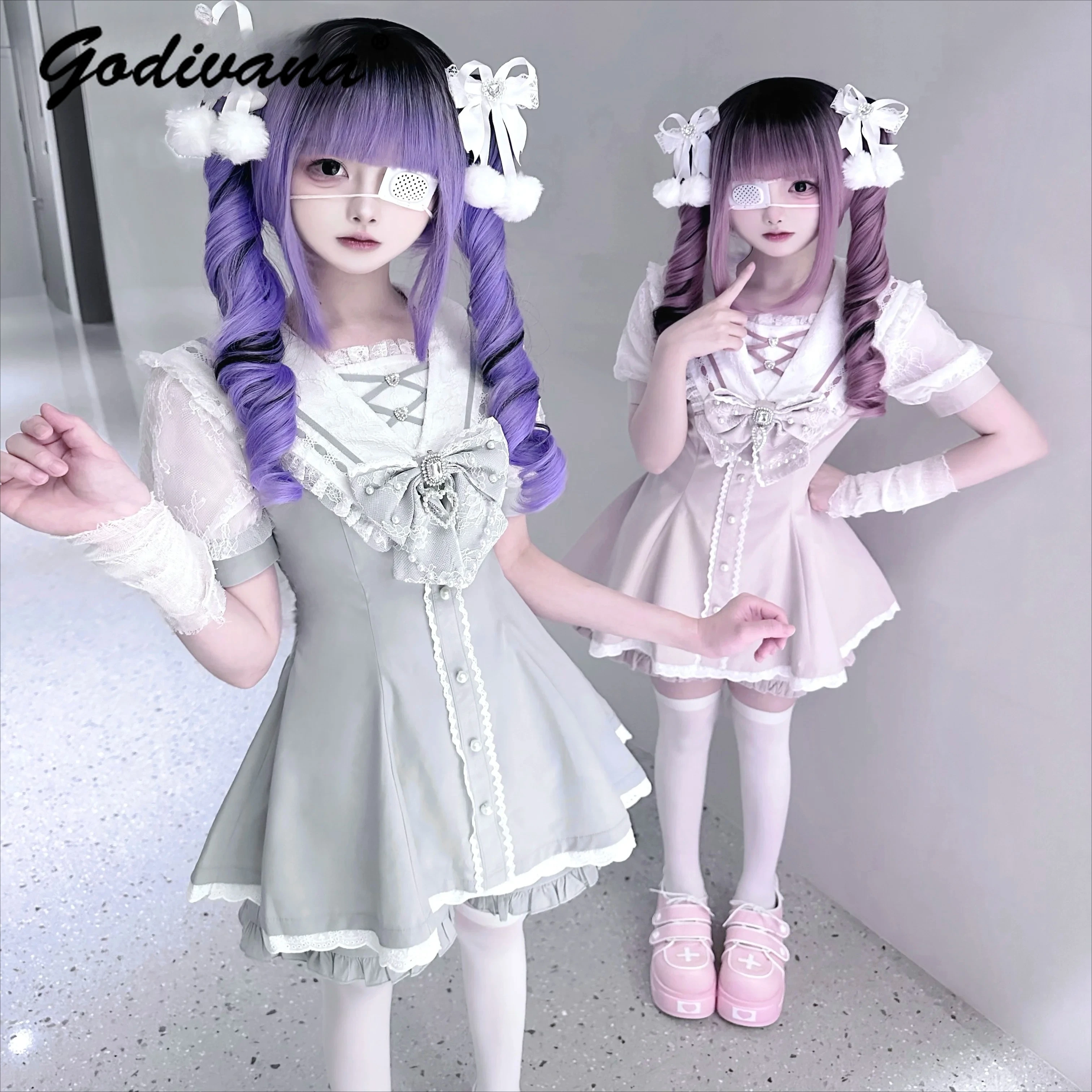 

Original Japanese Mine Mass-produced Lolita Outfits Summer New Sweet Womens Sailor Collar Short-sleeved Dress Top and Shorts Set