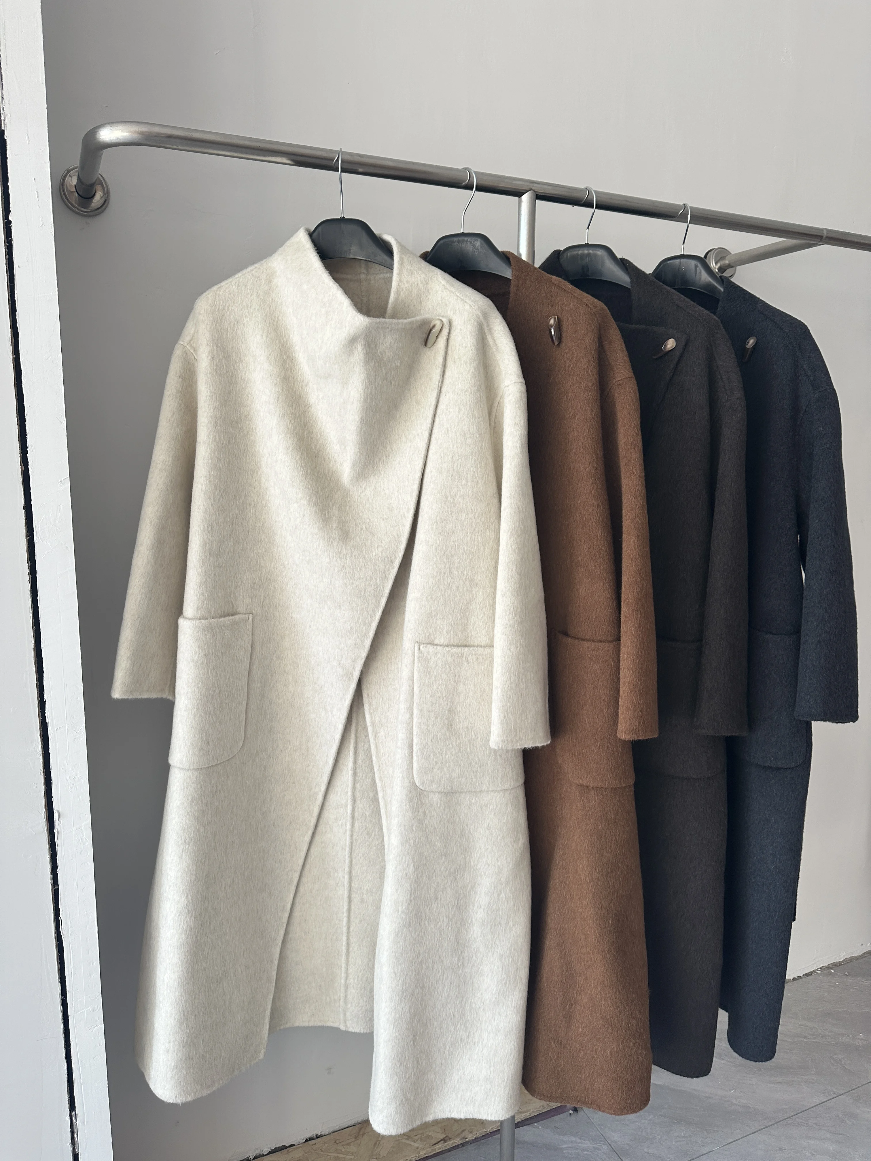 2026 New korean Women Long Cashmere Wool Winter Coat Luxury High-End Double Faced Wool alpaca Coat Premium Hand-made Jacket