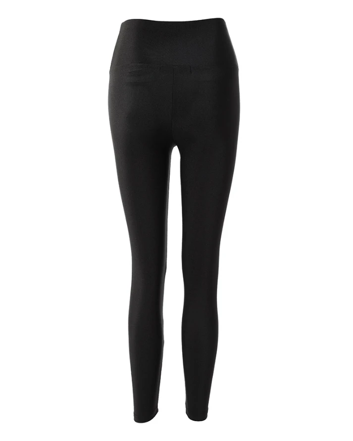 Leggings de estiramiento de cadera para abdominales, alta elasticidad, transpirabilidad, yoga, correr, cintura alta, hielo aceitoso y brillante, nueve puntos