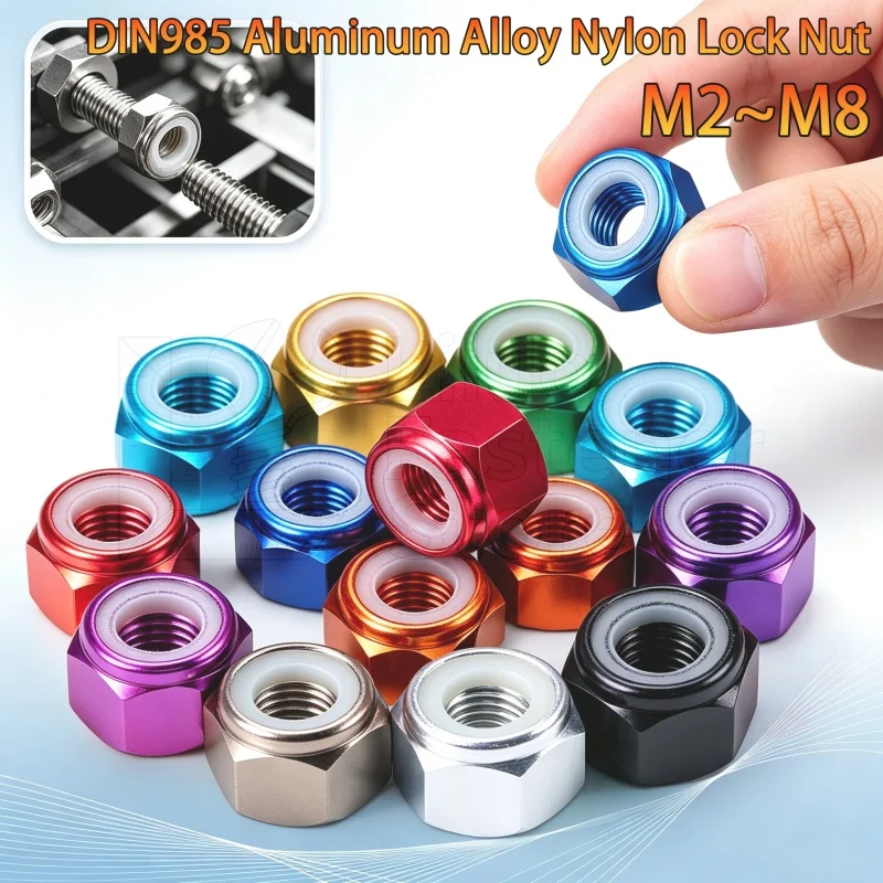2pcs-10pcs M2 M2.5 M3 M4 M5 M6 M8 Colourful Aluminum Hex Nylon Insert Lock Nut Self-locking Nuts Locknuts Model Hex Nut Anodized